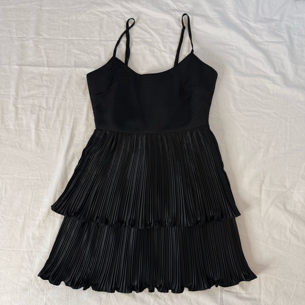 NWT Lucy Paris Black Pleated Tiered LBD Mini Dress XS Cocktail Party